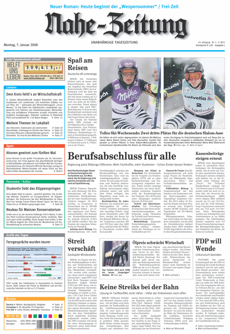 Nahe-Zeitung vom Montag, 07.01.2008