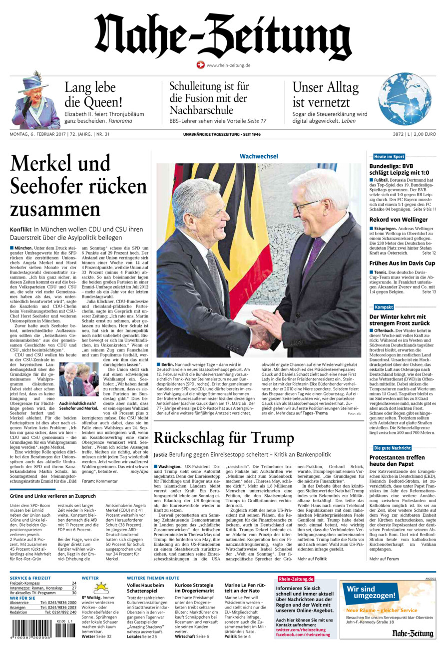 Nahe-Zeitung vom Montag, 06.02.2017
