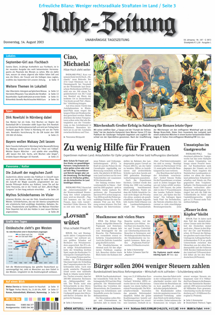 Nahe-Zeitung vom Donnerstag, 14.08.2003