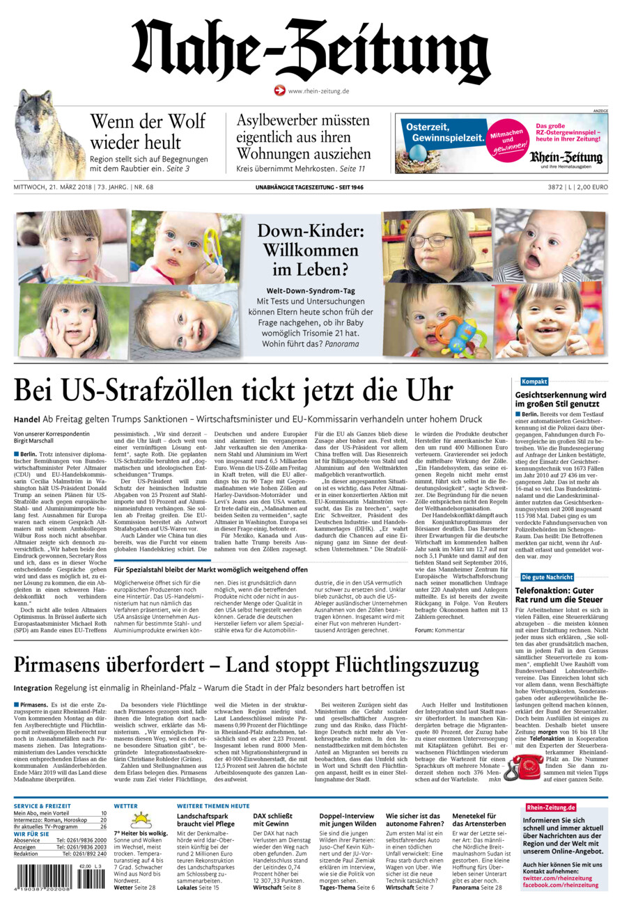 Nahe-Zeitung vom Mittwoch, 21.03.2018