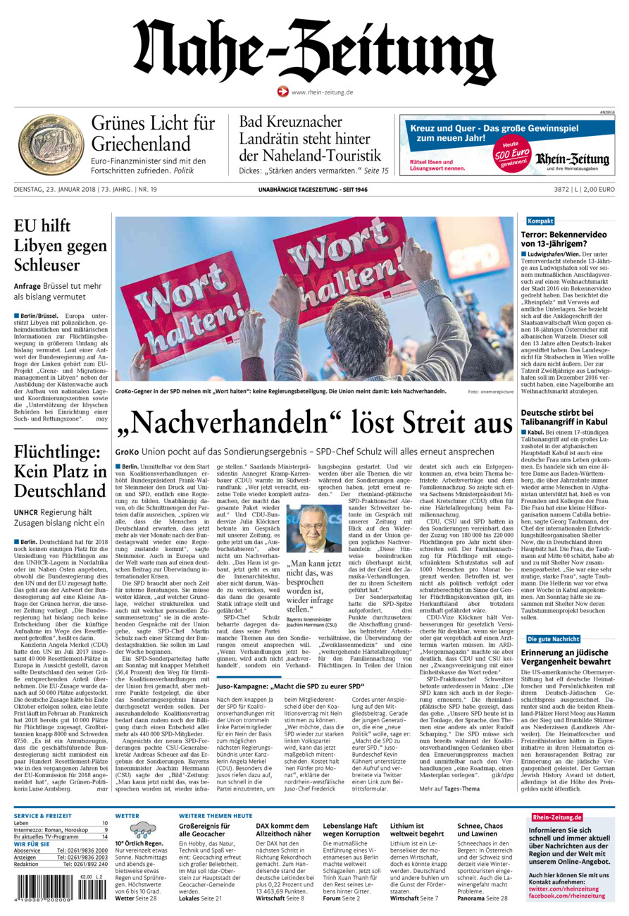 Nahe-Zeitung vom Dienstag, 23.01.2018