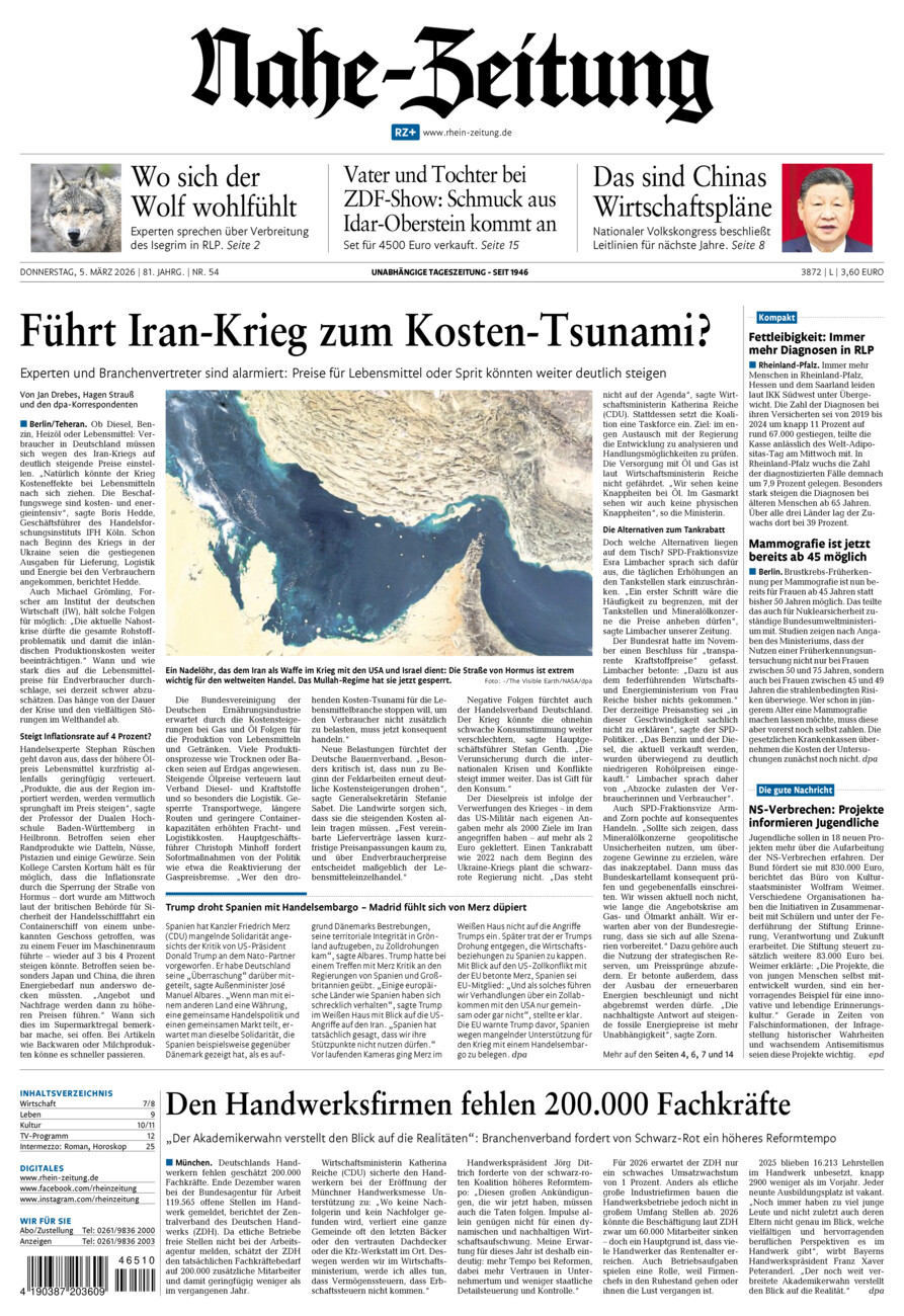 Nahe-Zeitung vom Donnerstag, 05.03.2026