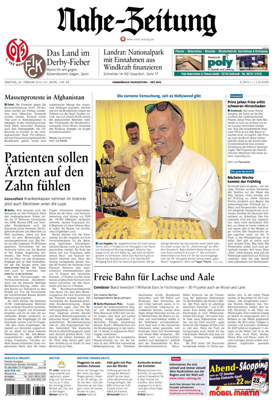 Nahe-Zeitung vom Samstag, 25.02.2012