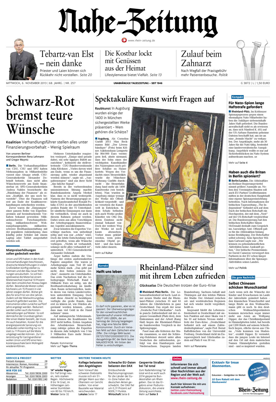 Nahe-Zeitung vom Mittwoch, 06.11.2013