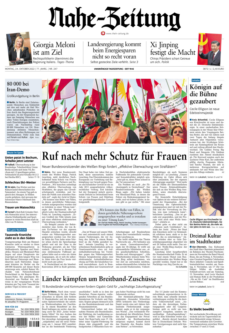 Nahe-Zeitung vom Montag, 24.10.2022