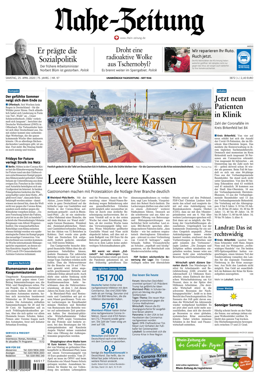 Nahe-Zeitung vom Samstag, 25.04.2020
