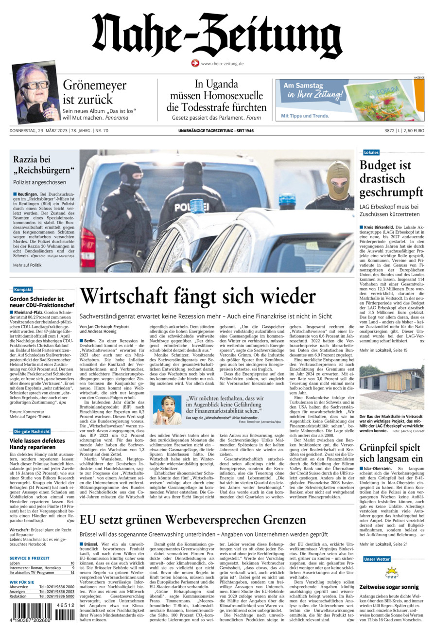 Nahe-Zeitung vom Donnerstag, 23.03.2023