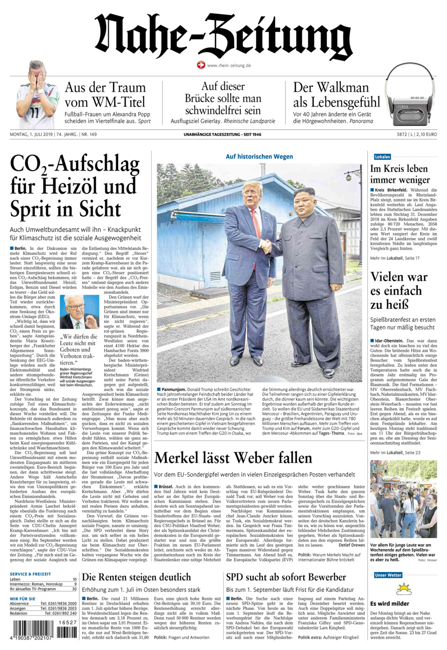 Nahe-Zeitung vom Montag, 01.07.2019