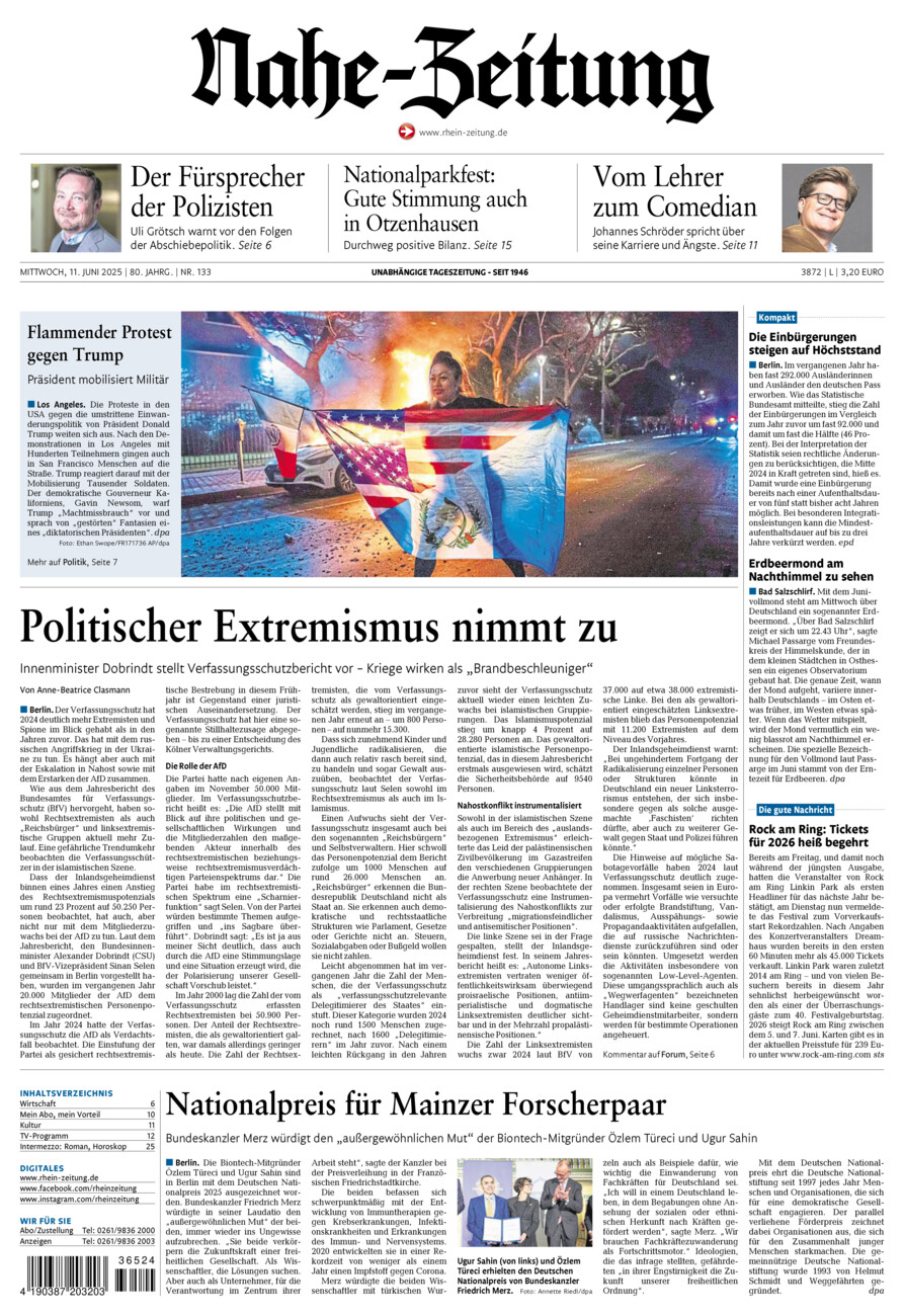 Nahe-Zeitung vom Mittwoch, 11.06.2025