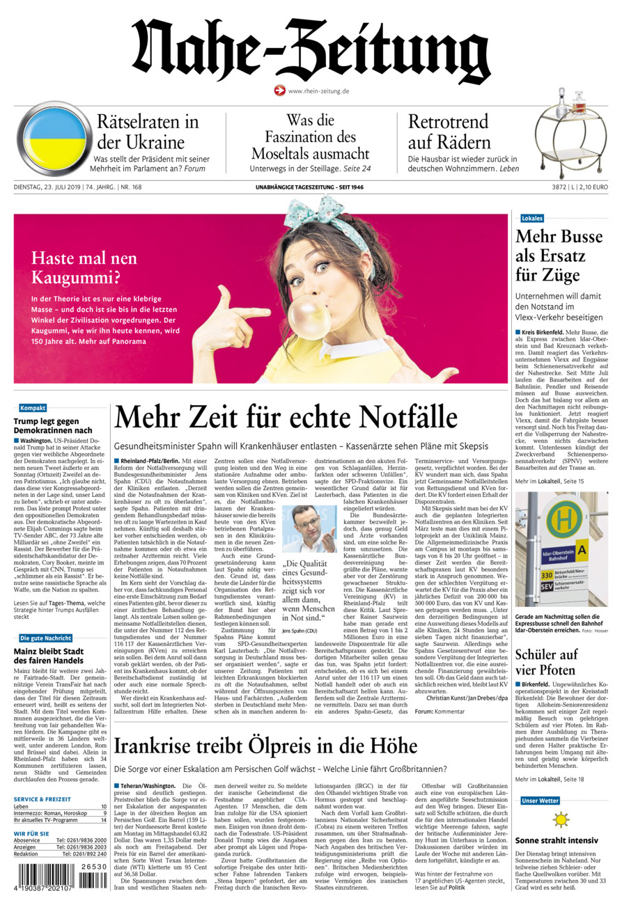 Nahe-Zeitung vom Dienstag, 23.07.2019