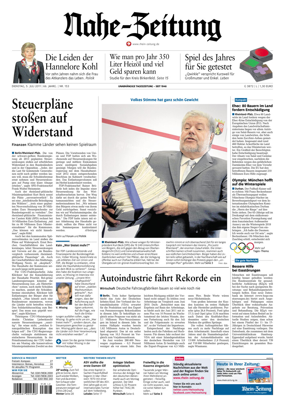 Nahe-Zeitung vom Dienstag, 05.07.2011