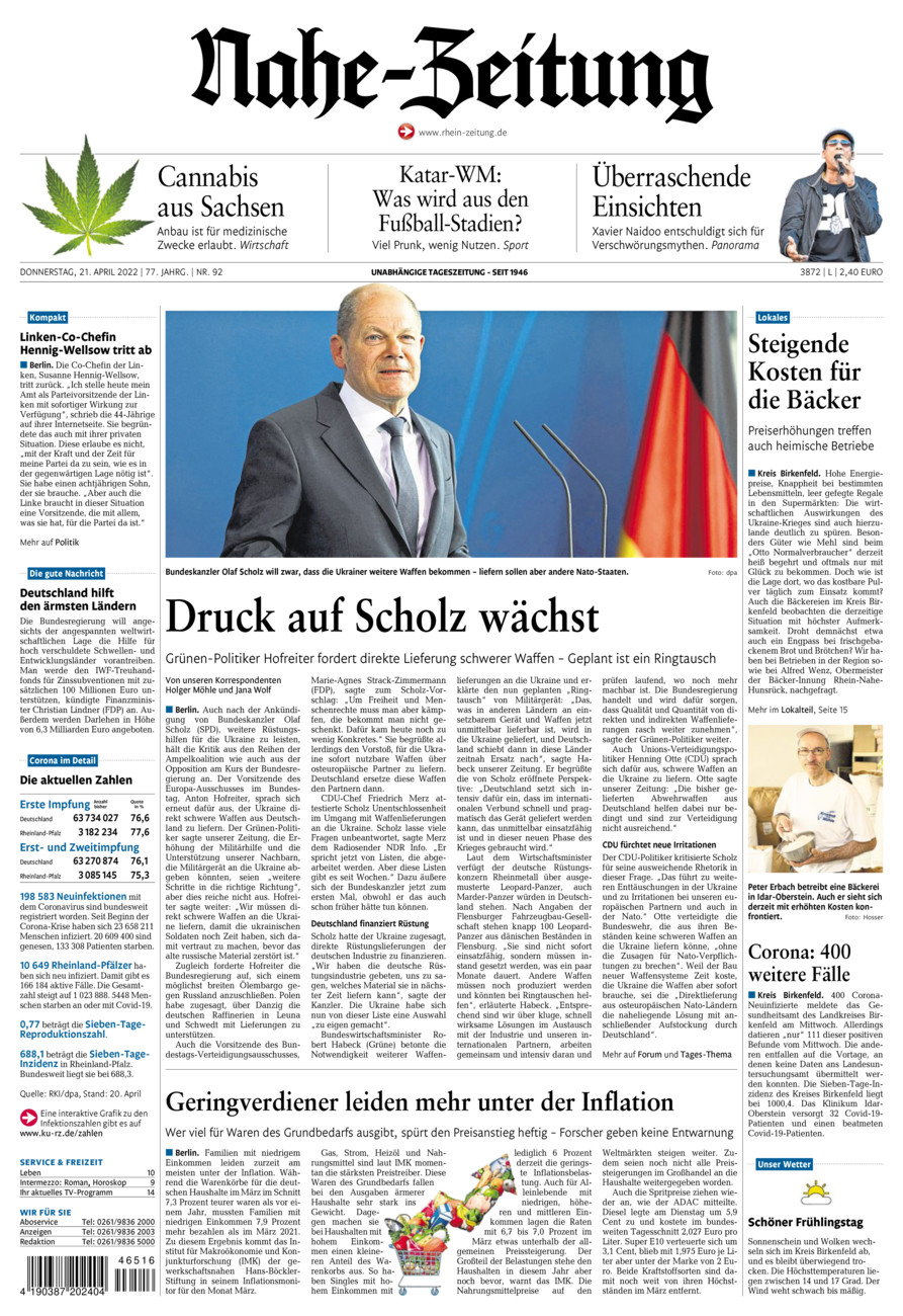 Nahe-Zeitung vom Donnerstag, 21.04.2022