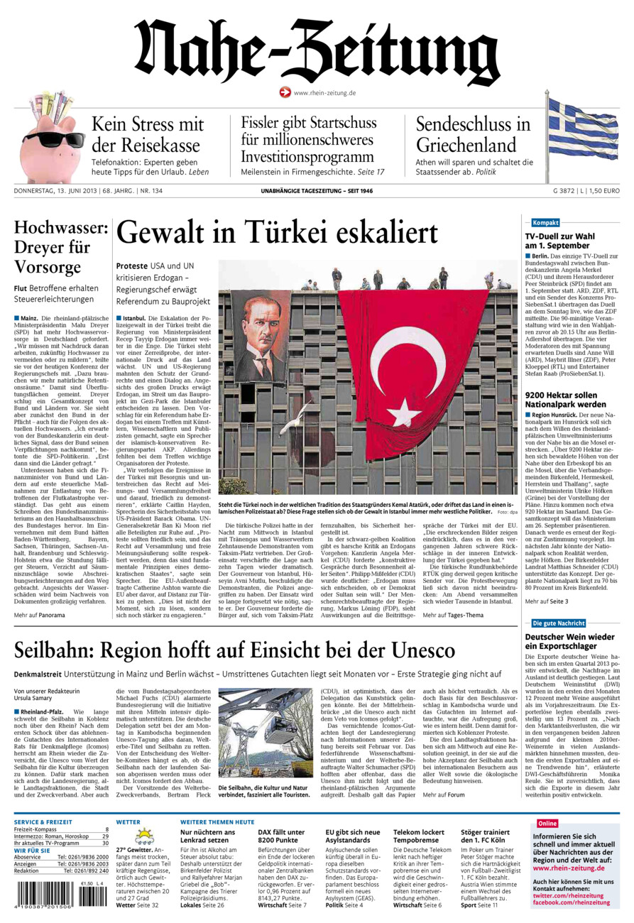 Nahe-Zeitung vom Donnerstag, 13.06.2013