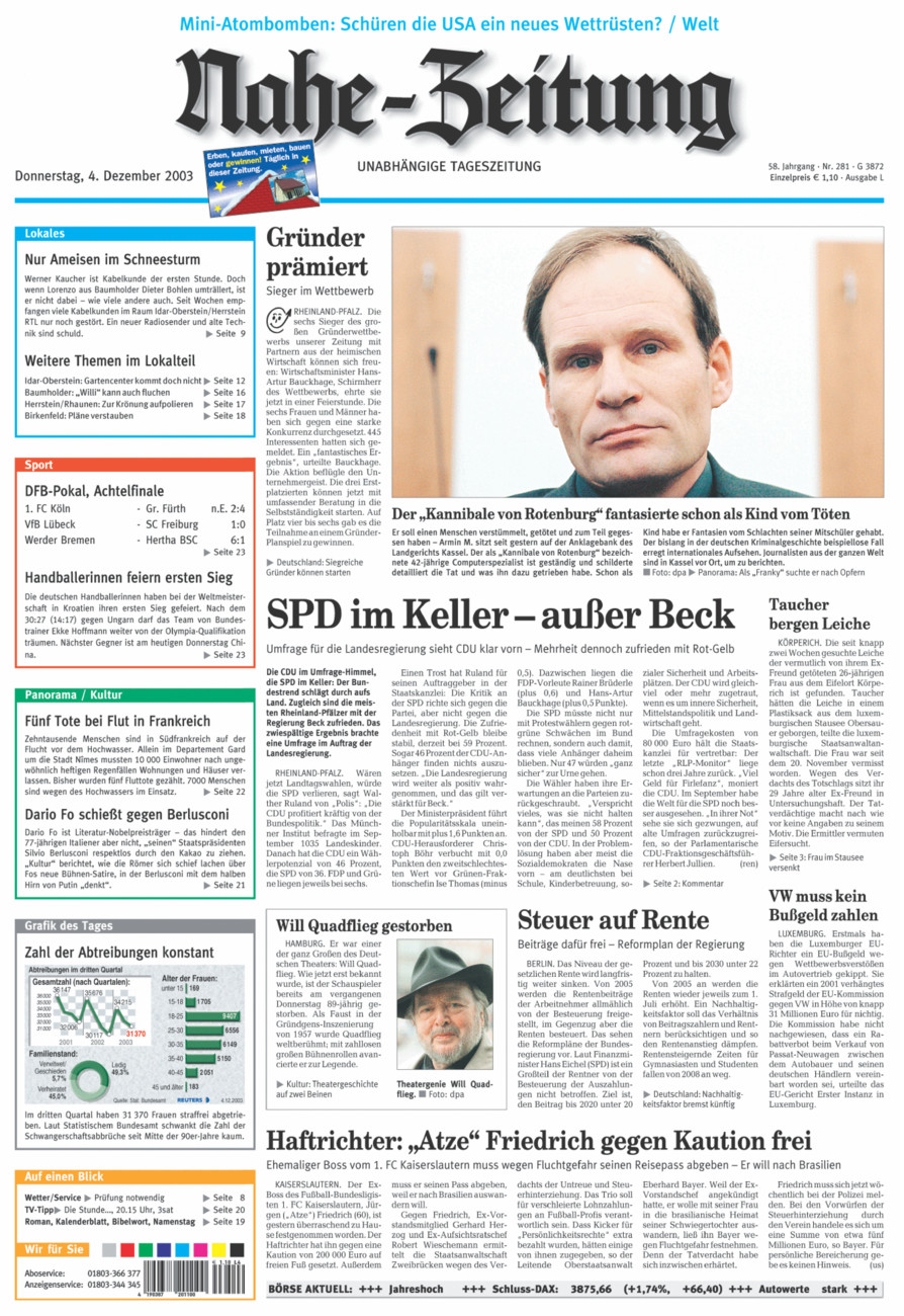 Nahe-Zeitung vom Donnerstag, 04.12.2003