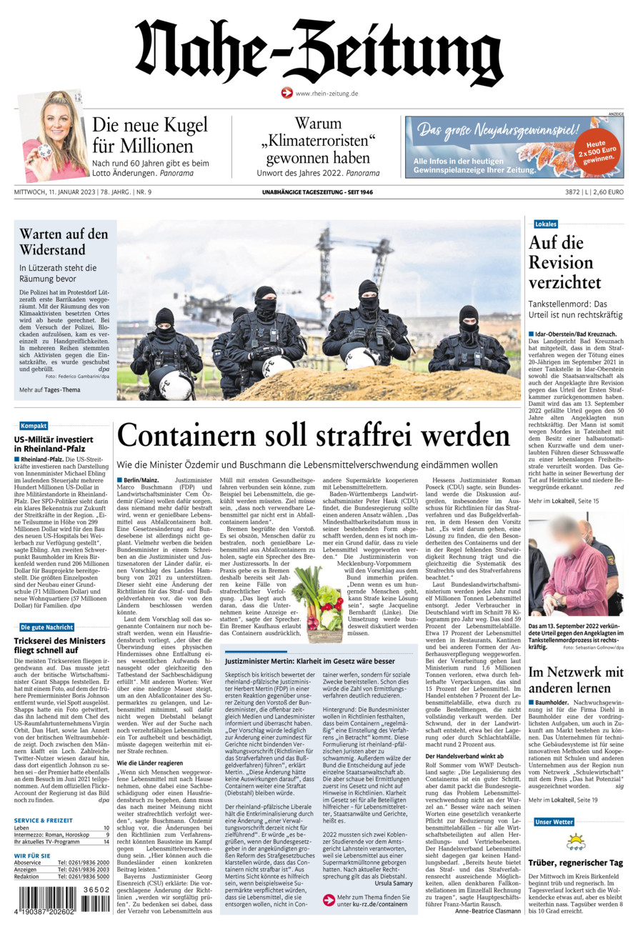 Nahe-Zeitung vom Mittwoch, 11.01.2023