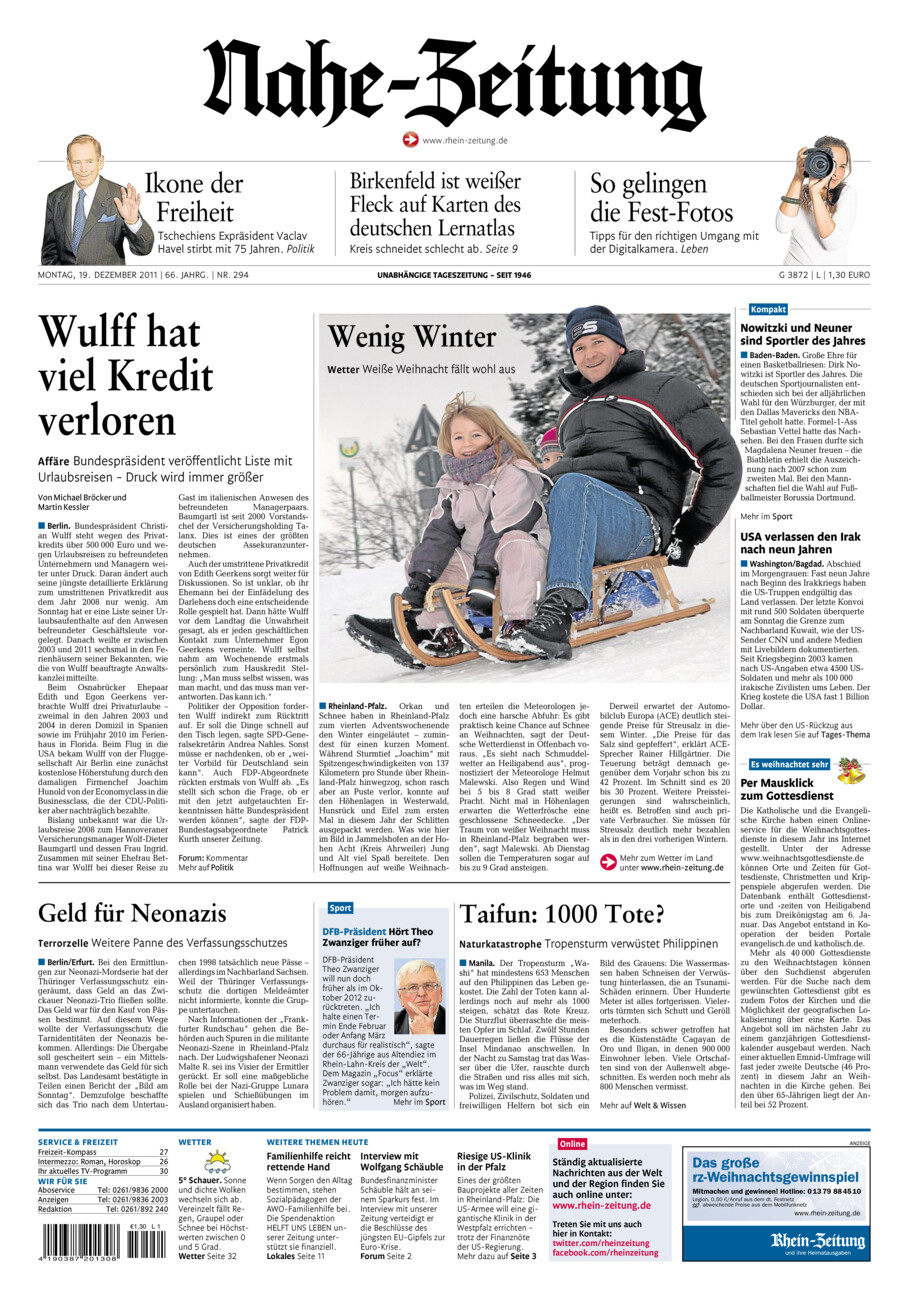 Nahe-Zeitung vom Montag, 19.12.2011