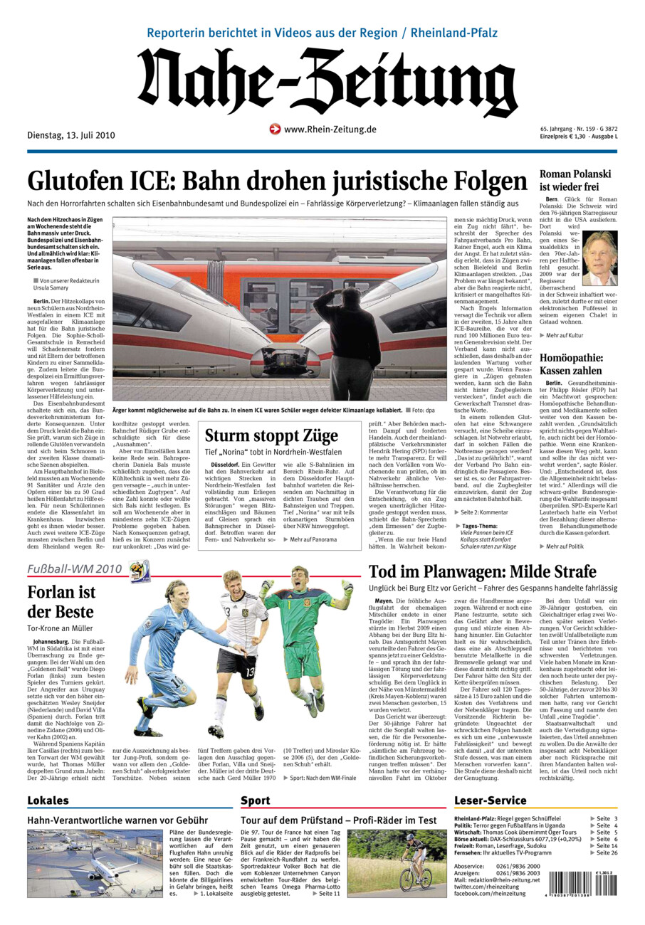 Nahe-Zeitung vom Dienstag, 13.07.2010