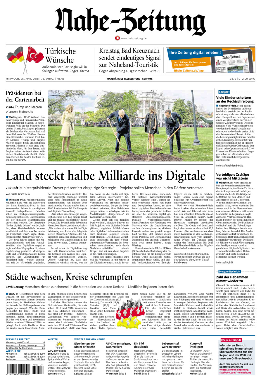 Nahe-Zeitung vom Mittwoch, 25.04.2018