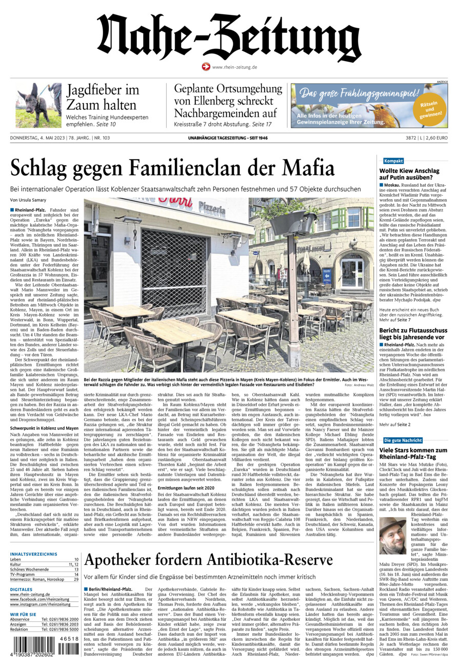 Nahe-Zeitung vom Donnerstag, 04.05.2023