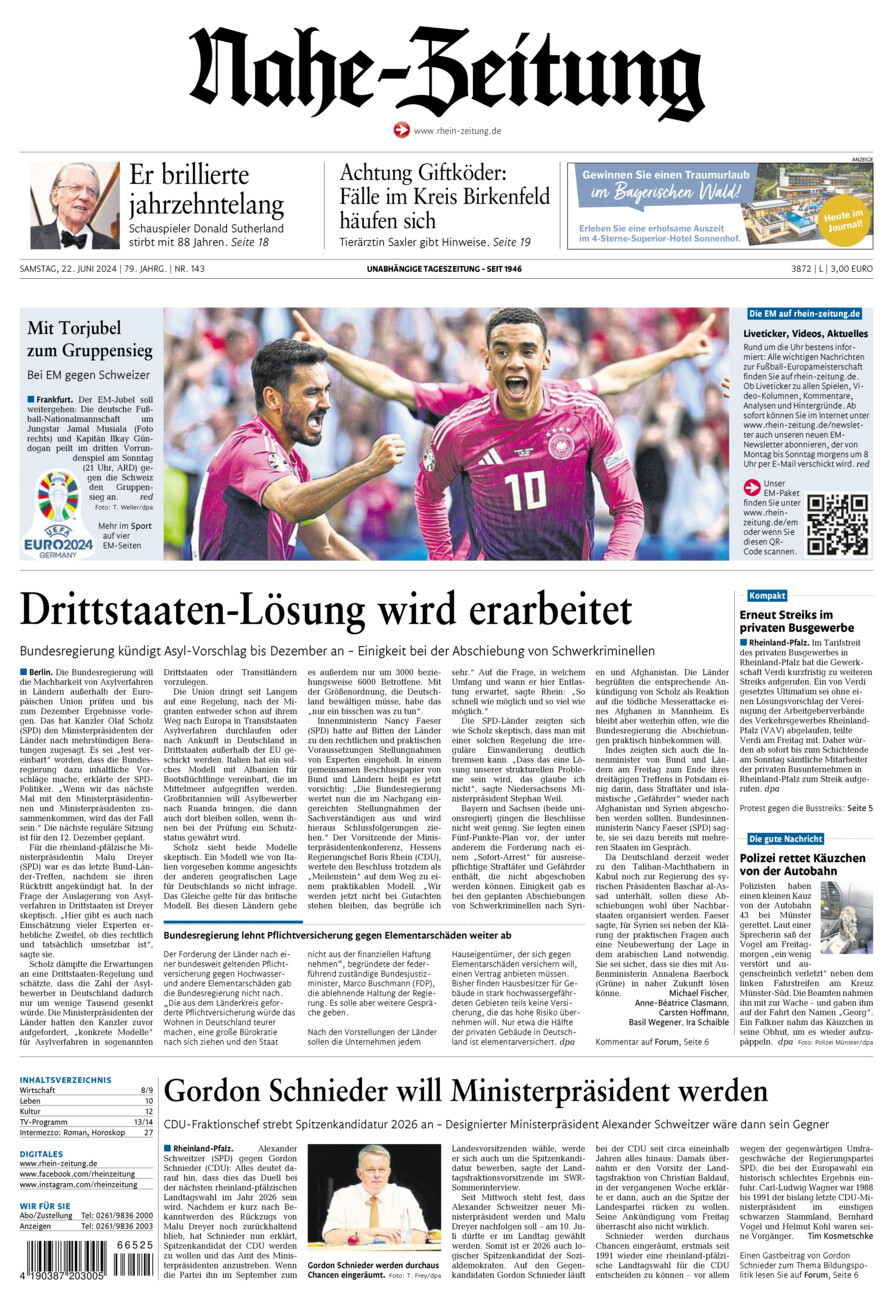 Nahe-Zeitung vom Samstag, 22.06.2024