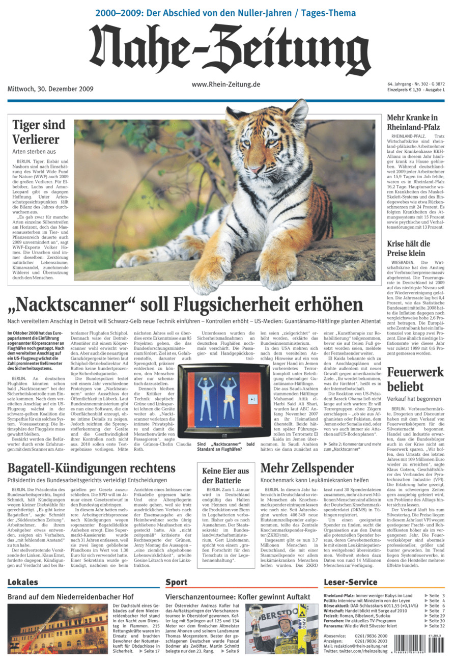 Nahe-Zeitung vom Mittwoch, 30.12.2009