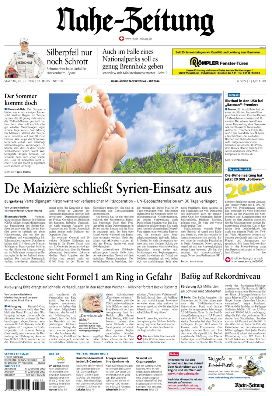 Nahe-Zeitung vom Samstag, 21.07.2012