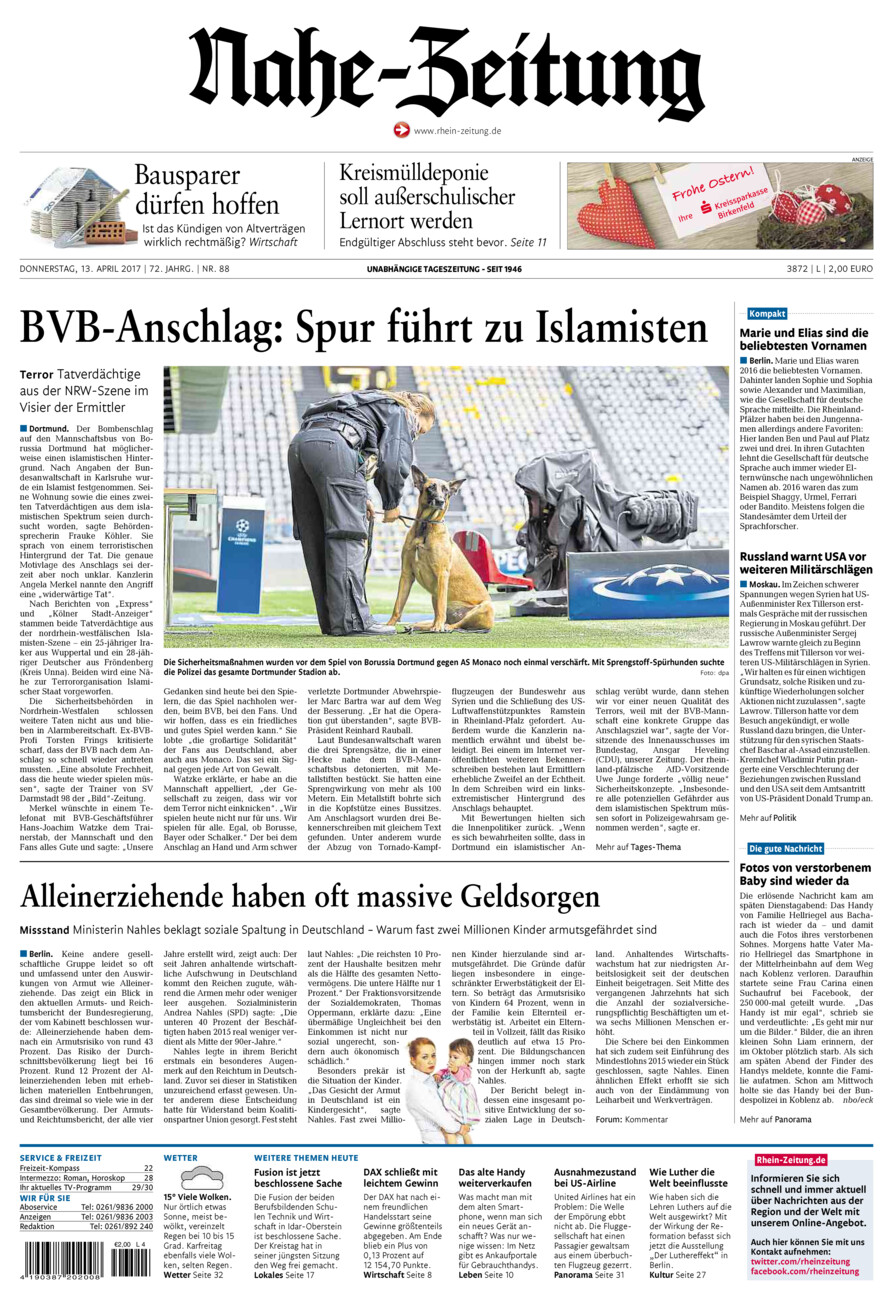 Nahe-Zeitung vom Donnerstag, 13.04.2017