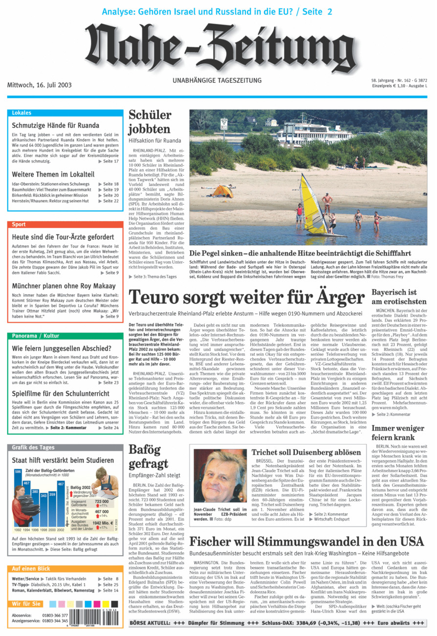 Nahe-Zeitung vom Mittwoch, 16.07.2003