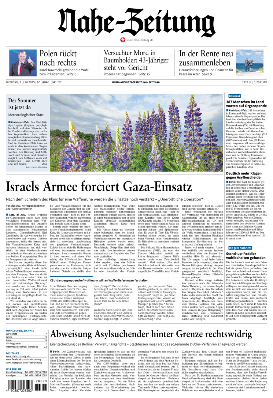 Nahe-Zeitung vom Dienstag, 03.06.2025