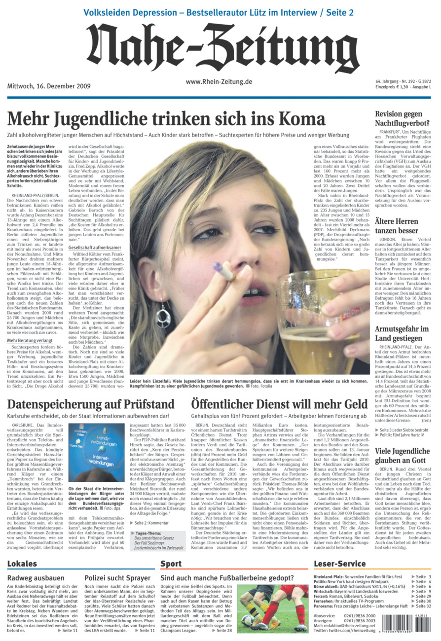 Nahe-Zeitung vom Mittwoch, 16.12.2009