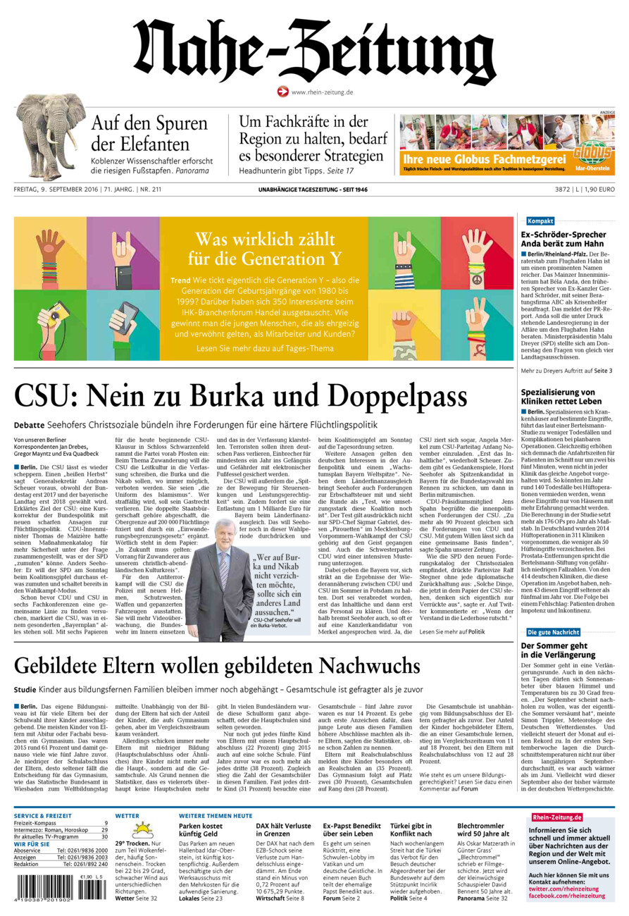 Nahe-Zeitung vom Freitag, 09.09.2016