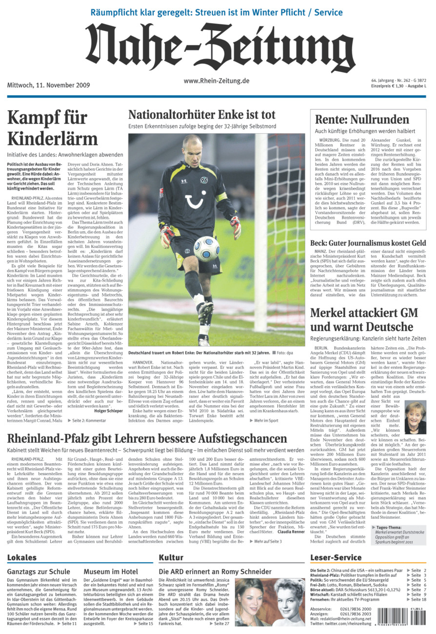 Nahe-Zeitung vom Mittwoch, 11.11.2009