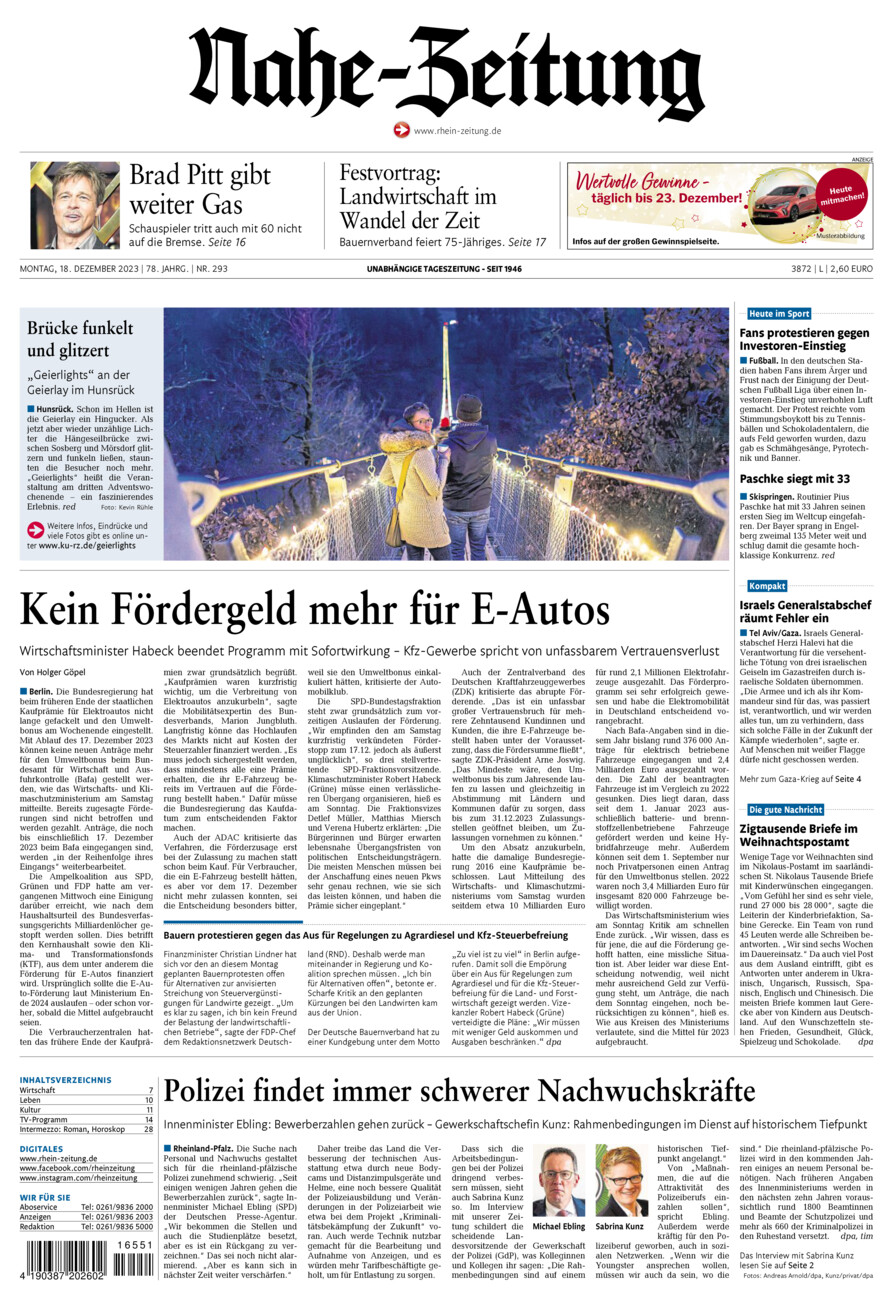 Nahe-Zeitung vom Montag, 18.12.2023
