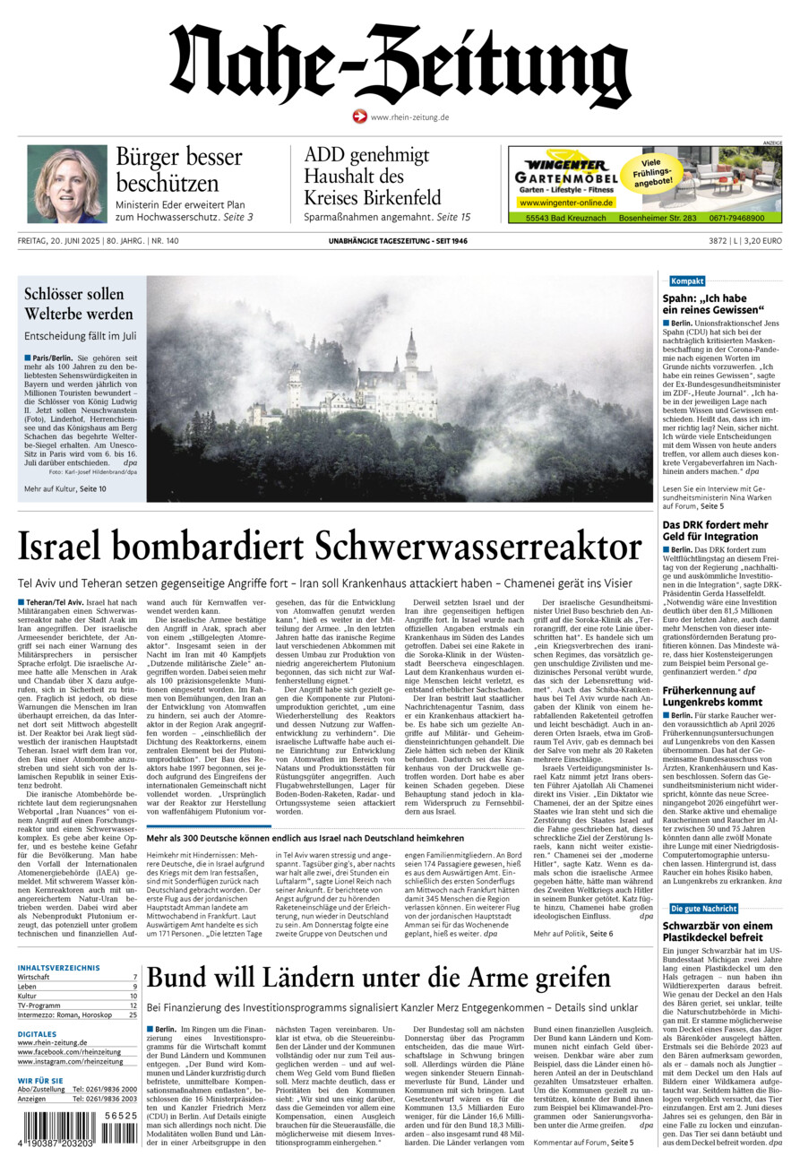 Nahe-Zeitung vom Freitag, 20.06.2025