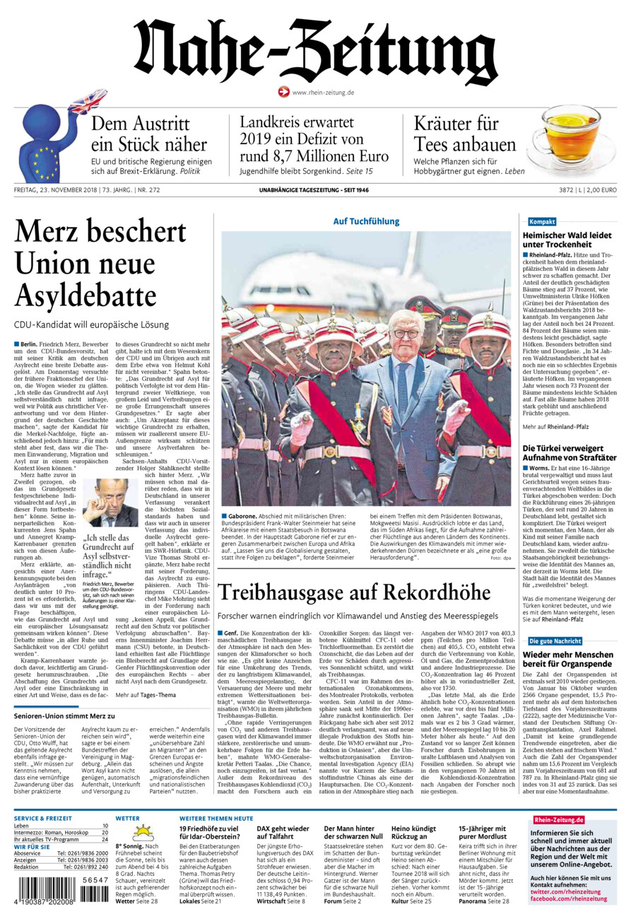 Nahe-Zeitung vom Freitag, 23.11.2018