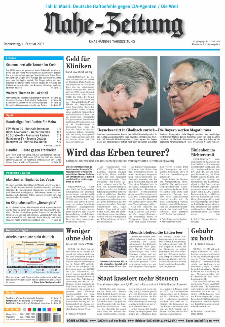 Nahe-Zeitung vom Donnerstag, 01.02.2007
