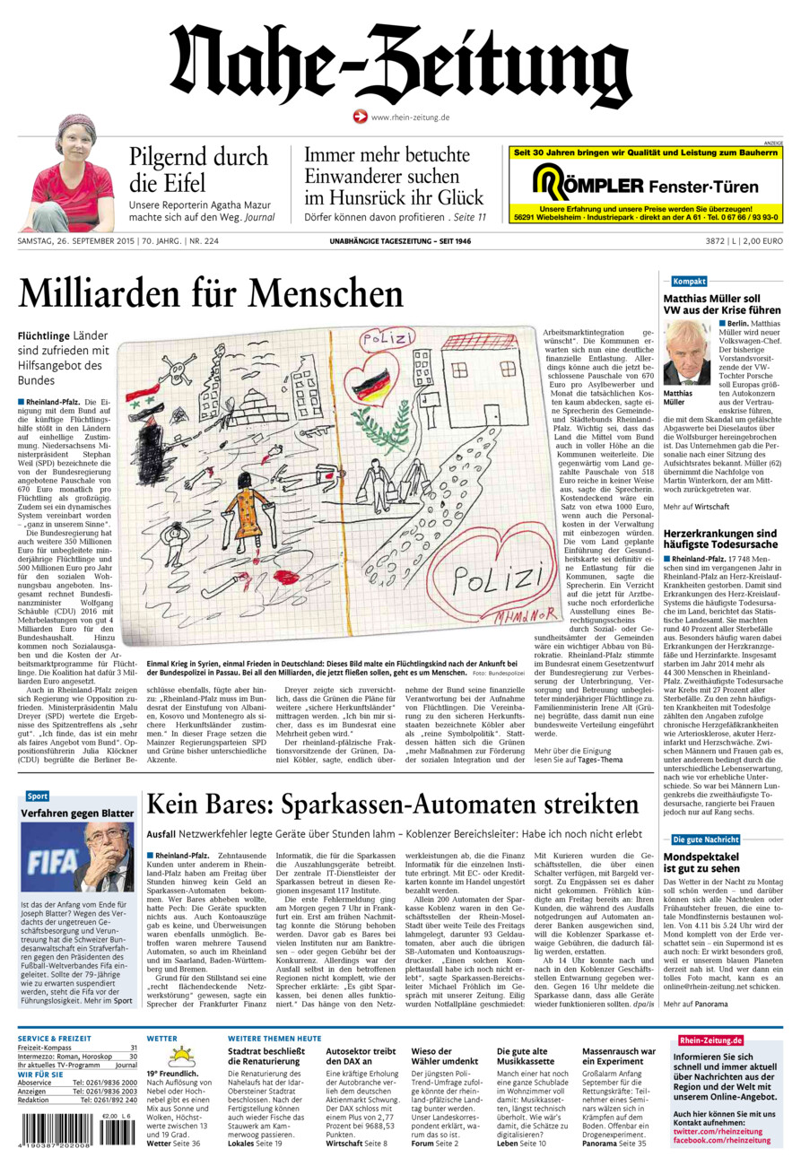 Nahe-Zeitung vom Samstag, 26.09.2015