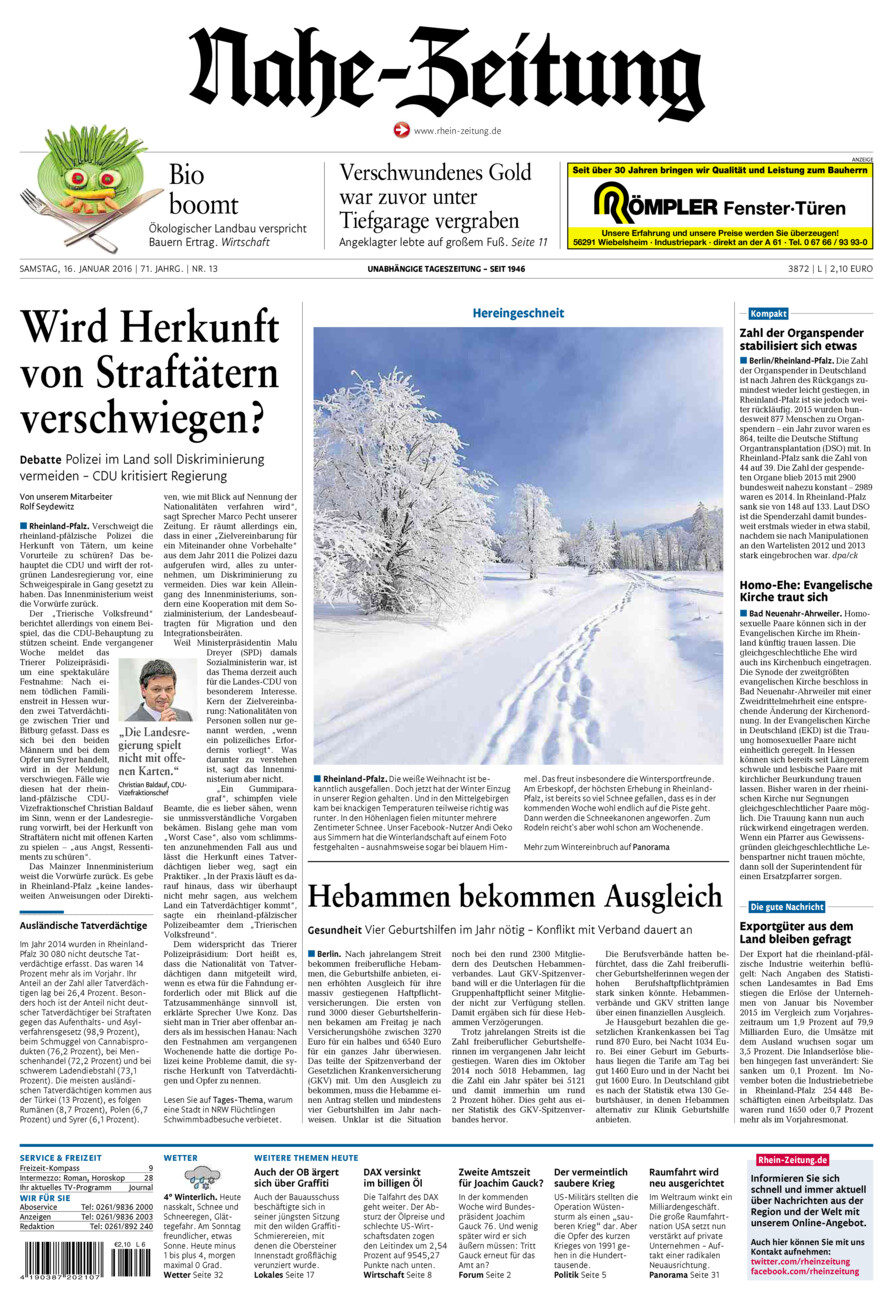Nahe-Zeitung vom Samstag, 16.01.2016
