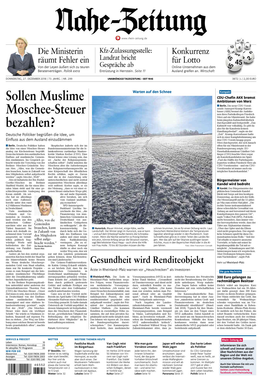 Nahe-Zeitung vom Donnerstag, 27.12.2018