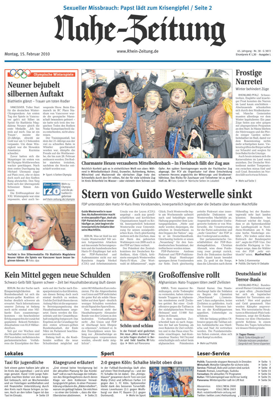 Nahe-Zeitung vom Montag, 15.02.2010