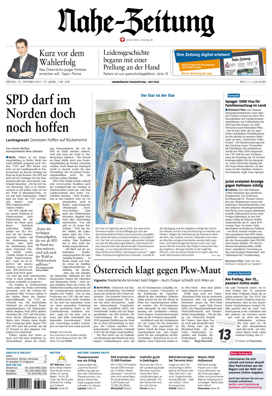 Nahe-Zeitung vom Freitag, 13.10.2017