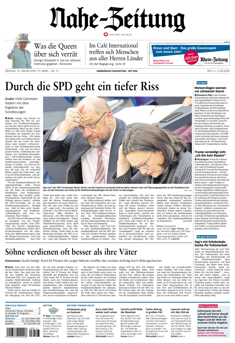 Nahe-Zeitung vom Dienstag, 16.01.2018