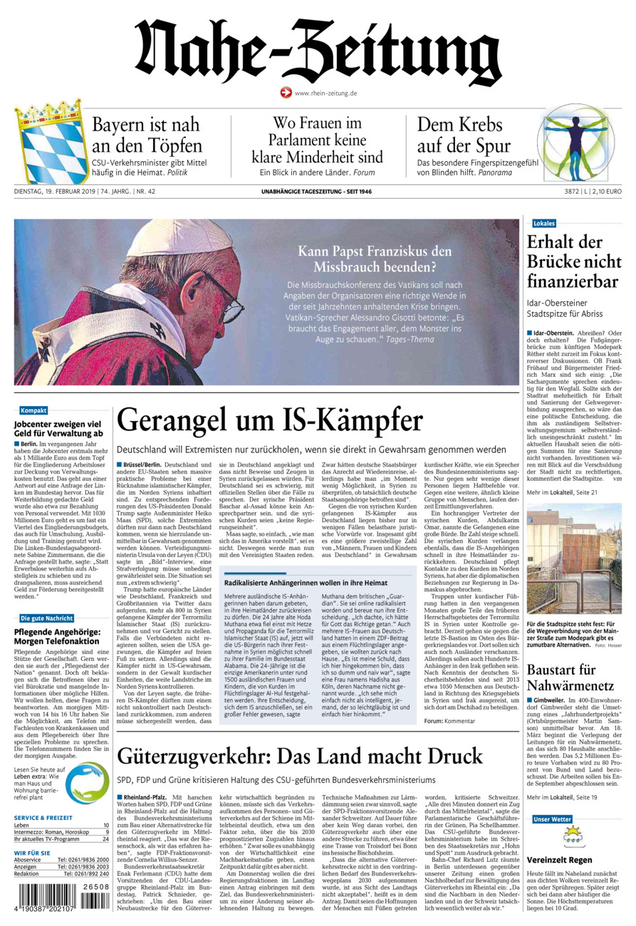 Nahe-Zeitung vom Dienstag, 19.02.2019