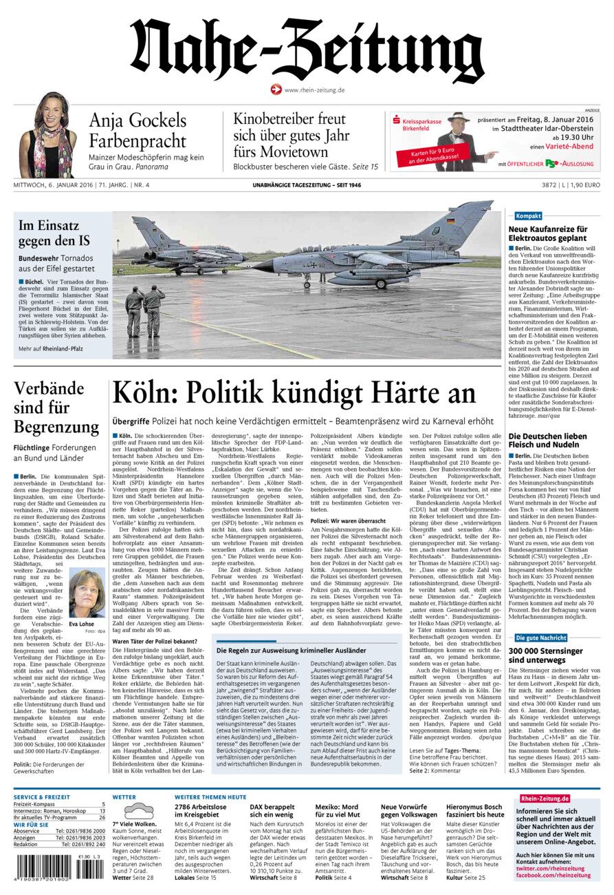 Nahe-Zeitung vom Mittwoch, 06.01.2016