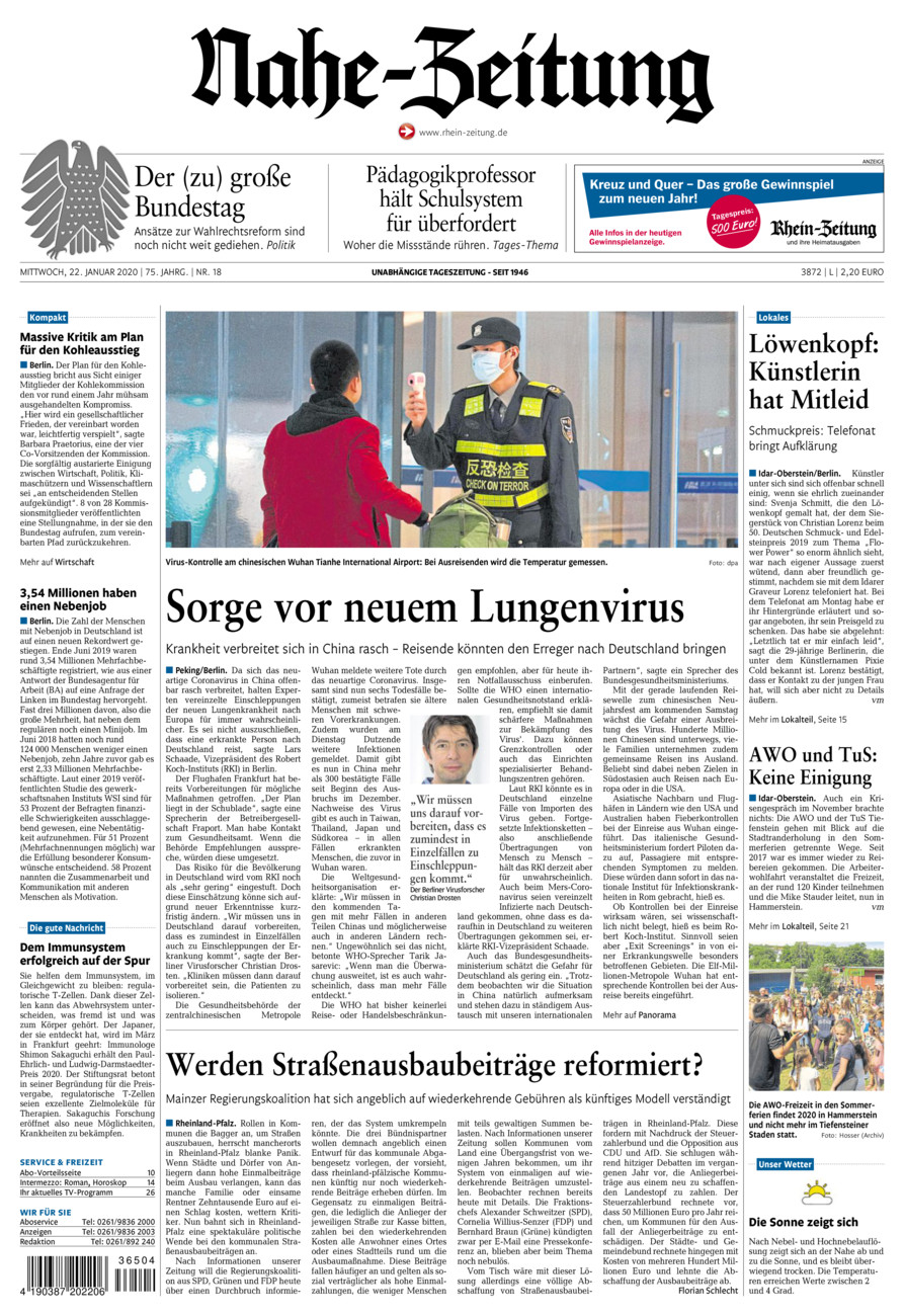Nahe-Zeitung vom Mittwoch, 22.01.2020