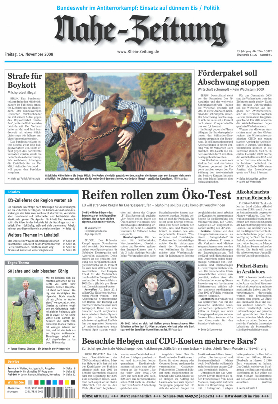 Nahe-Zeitung vom Freitag, 14.11.2008