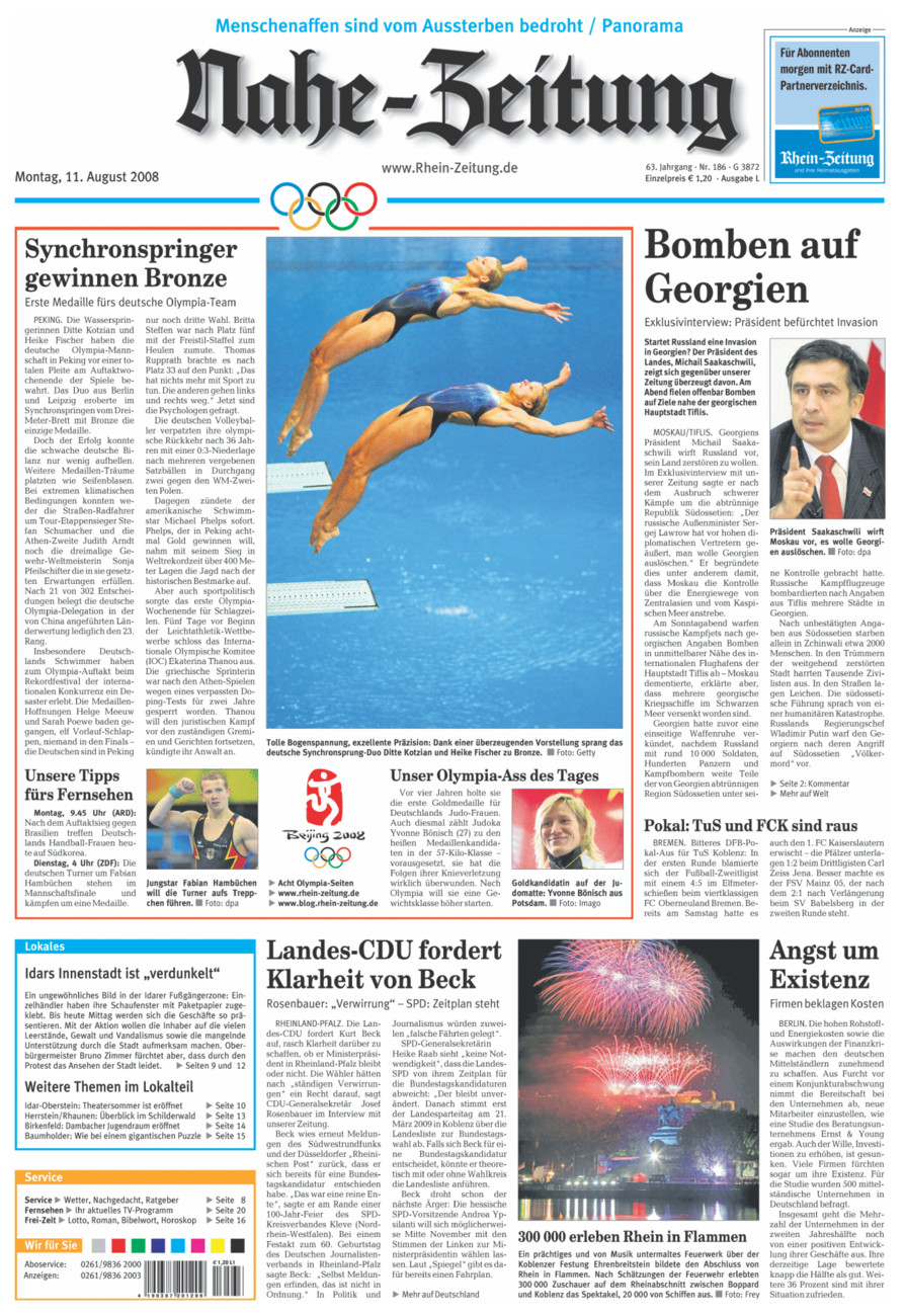 Nahe-Zeitung vom Montag, 11.08.2008