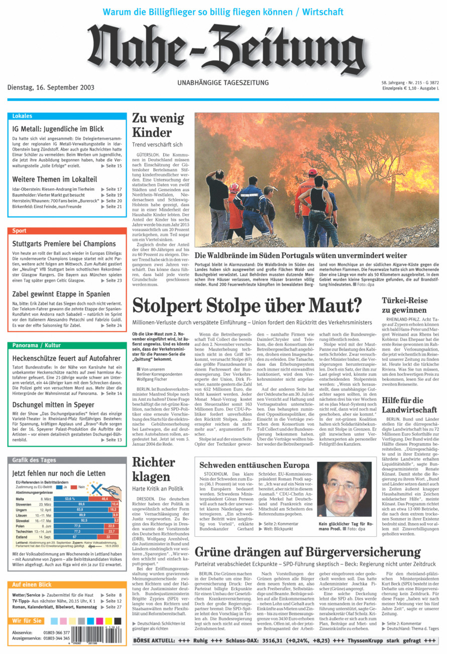 Nahe-Zeitung vom Dienstag, 16.09.2003