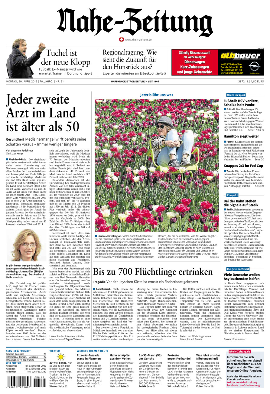 Nahe-Zeitung vom Montag, 20.04.2015