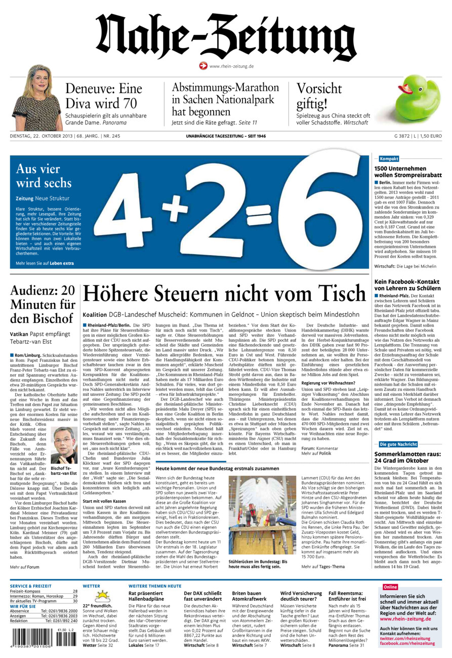 Nahe-Zeitung vom Dienstag, 22.10.2013